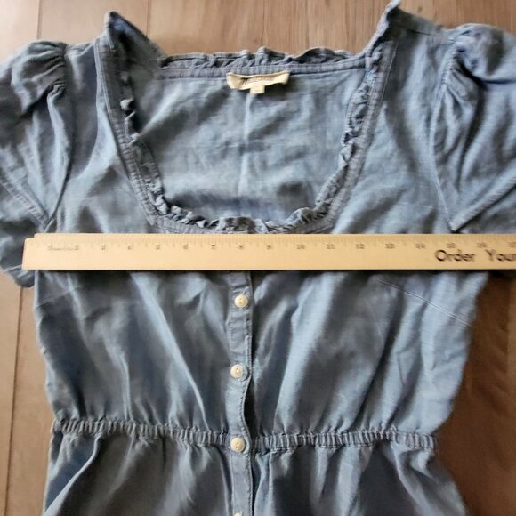 Madewell Womens Blue Short Sleeve Button-Down Peplum Top S Cotton Blend Denim Ru - Picture 14 of 15